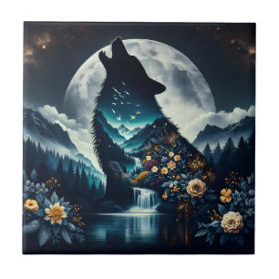 Howling Varg Full Moon Ai Art Kakelplatta