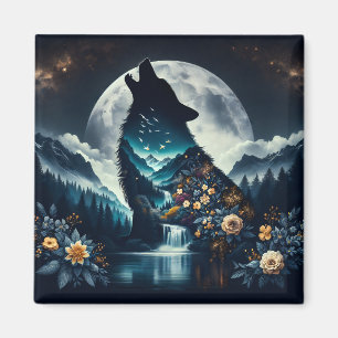 Howling Varg Full Moon Ai Art Magnet