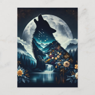 Howling Varg Full Moon Ai Art Vykort