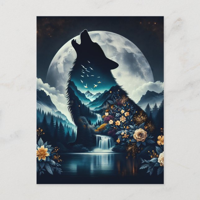 Howling Varg | Full Moon Ai Art Vykort (Framsida)