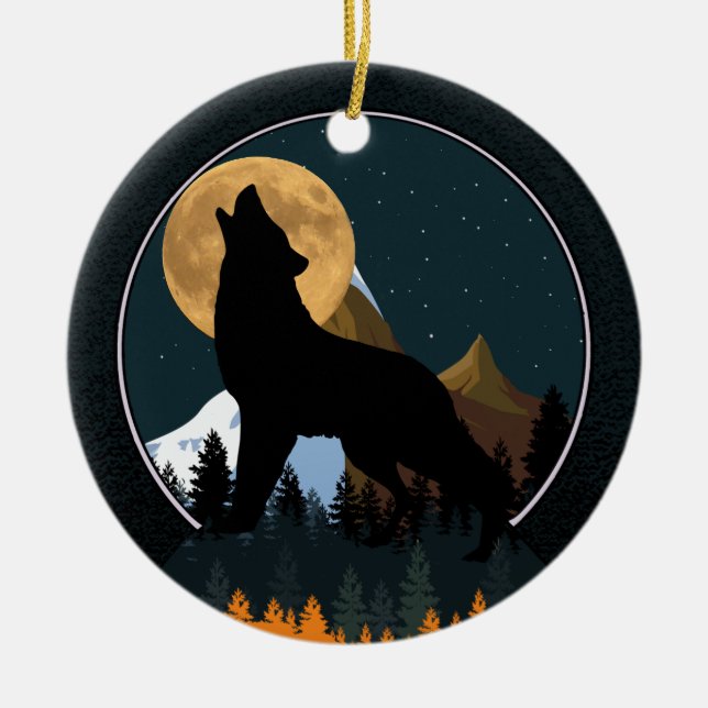 Howling Varg Full Moon Julgransprydnad Keramik (Framsidan)