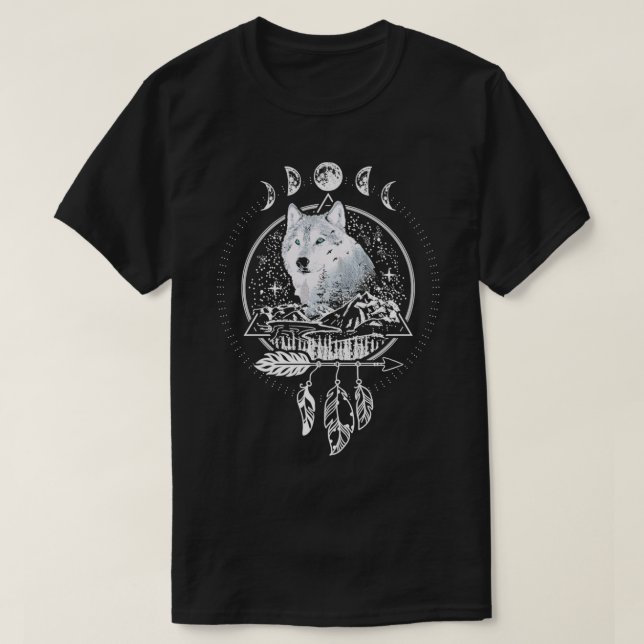 Howling Varg Full Moon Night Himlar Geometric Möns T Shirt (Design framsida)