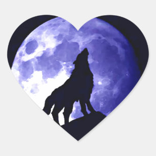 Howling Varg & Fullmoon Hjärtformat Klistermärke