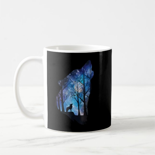 Howling Varg i Måne Galaxy Varg Vild Anim Kaffemugg (Vänster)