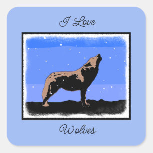 Howling Varg in Winter - Original Wildlife Art Fyrkantigt Klistermärke