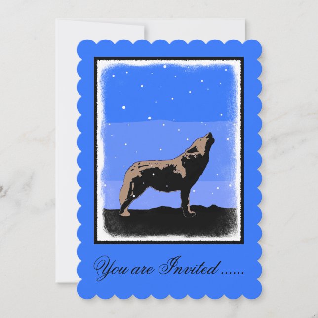 Howling Varg in Winter - Original Wildlife Art Inbjudningar (Framsida)