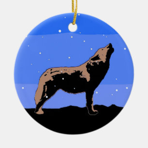 Howling Varg in Winter - Original Wildlife Art Julgransprydnad Keramik