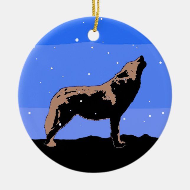 Howling Varg in Winter - Original Wildlife Art Julgransprydnad Keramik (Framsidan)