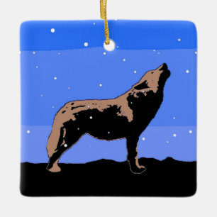Howling Varg in Winter - Original Wildlife Art Julgransprydnad Keramik
