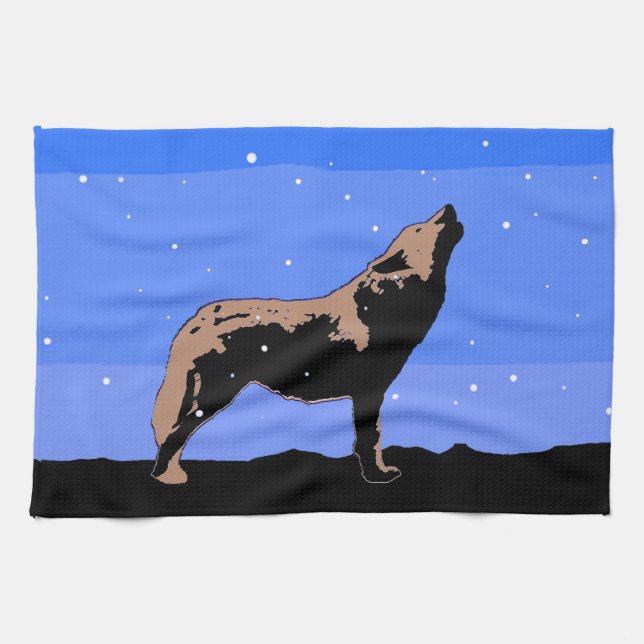 Howling Varg in Winter - Original Wildlife Art Kökshandduk (Horisontell)
