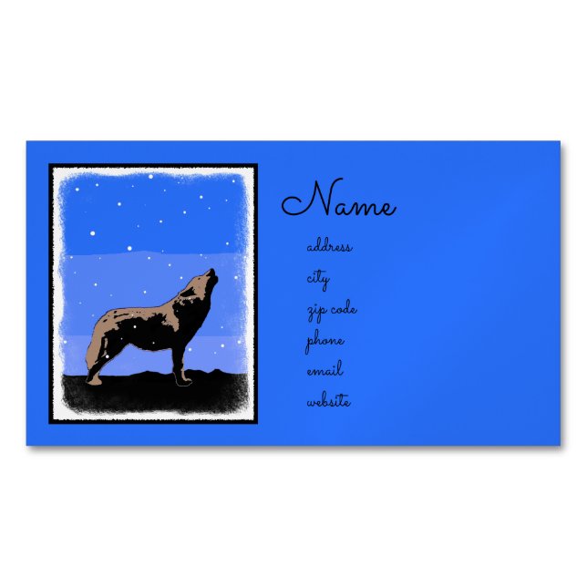 Howling Varg in Winter - Original Wildlife Art Magnetiska Visitkort (Framsida)