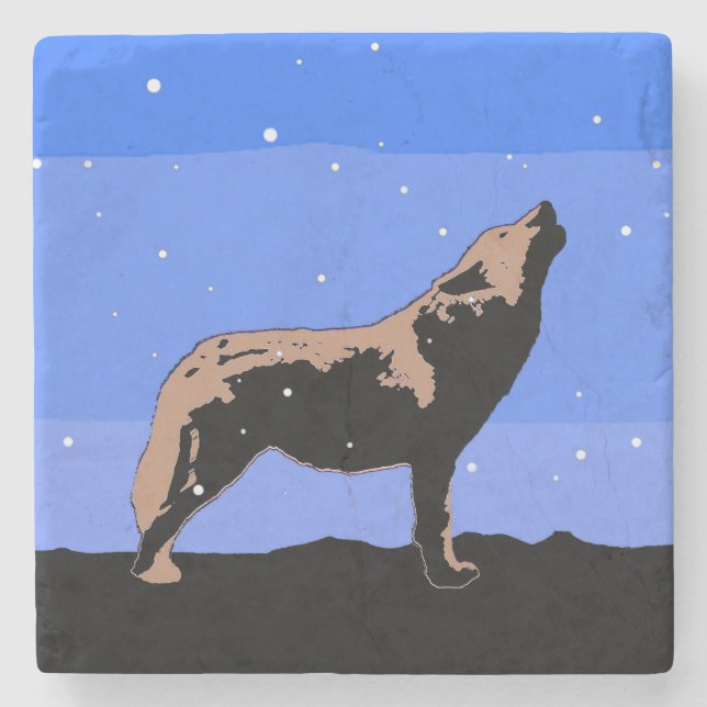 Howling Varg in Winter - Original Wildlife Art Stenunderlägg (Framsidan)