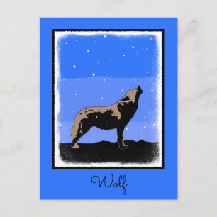 Howling Varg in Winter - Original Wildlife Art Vykort