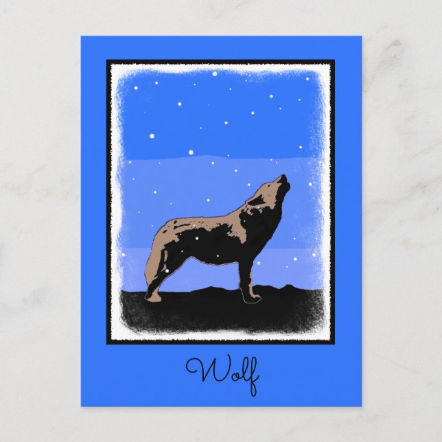 Howling Varg in Winter - Original Wildlife Art Vykort (Framsida)