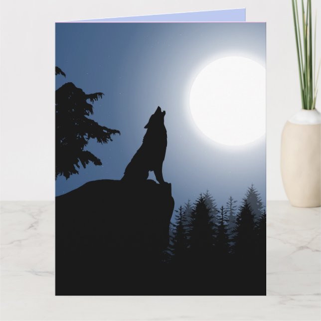 HOWLING VARG MÅNE ART BIRTHDAY GREETING CARD KORT (Framsida)