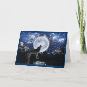 Howling Varg, Måne & Starry Himlar Hälsning-kort Kort
