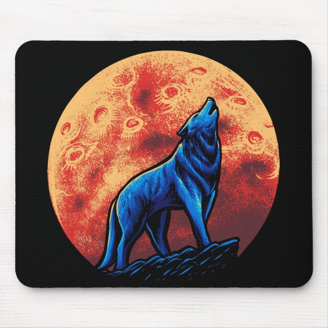 Howling Varg och Blood Måne Mouse Pad Musmatta (Framsidan)