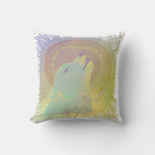 Howling Varg och Mandala Tracery Ornament Kudde