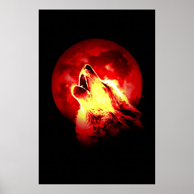 Howling Varg & Red Måne Poster (Framsidan)