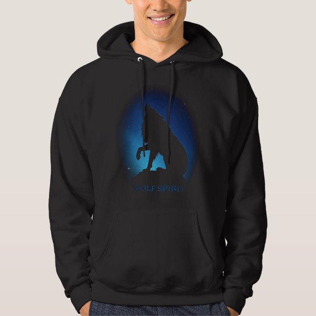 Howling varg silhouette airbrush night himmel hoodie (Framsida)