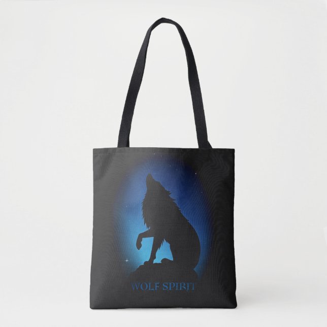 Howling varg silhouette airbrush night himmel tygkasse (Framsida)
