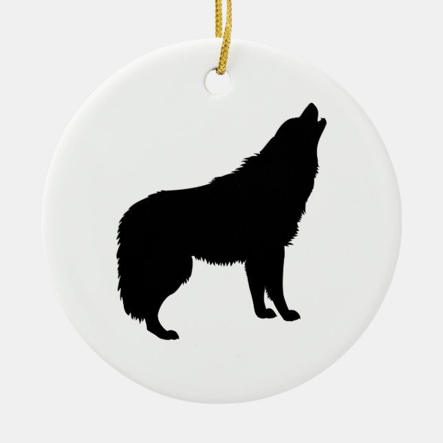 Howling Varg Silhouette Julgransprydnad Keramik (Framsidan)