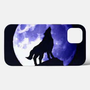 Howling Varg Silhouette och Fullmoon Blue Night