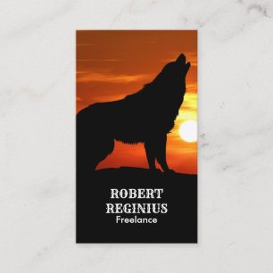 Howling Varg Silhouette Sunset Visitkort