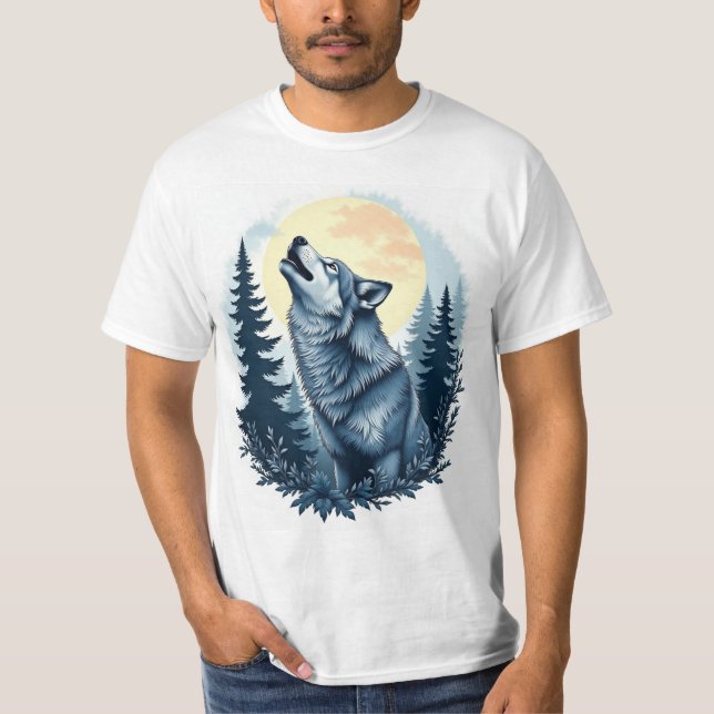 Howling Varg under Moonlight T Shirt (Framsida)