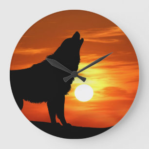 Howling Varg vid Sunset Clock Stor Klocka