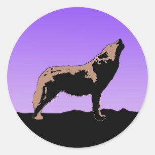 Howling-Varg vid Sunset - Original Wildlife Art Ar Runt Klistermärke