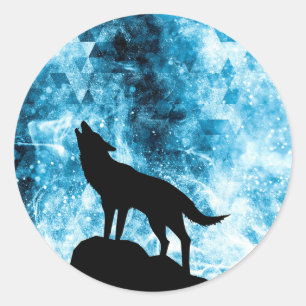 Howling Varg Winter snöwiwblue Abstrakt Runt Klistermärke