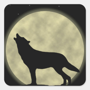 Howling vid Måne Varg Stickers Fyrkantigt Klistermärke