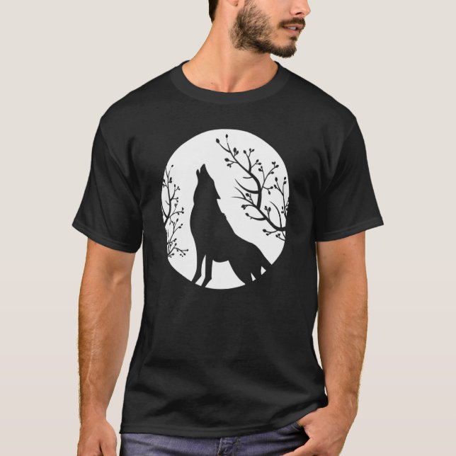 Howling vid Vargarna i Måne Goth Gothic Varg 2 T Shirt (Framsida)