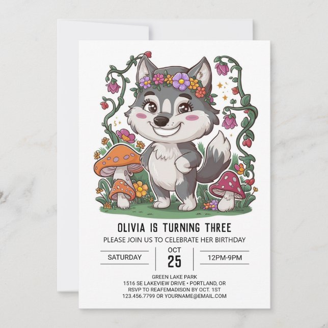 Howling Whimsical Digital Varg Birthday Inbjudningar (Framsida)