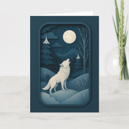 Howling White Wolf Under Moonlight Card Kort