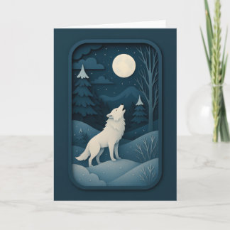 Howling White Wolf Under Moonlight Card Kort