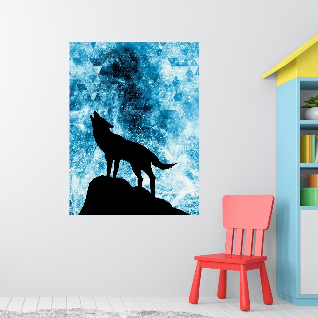 Howling Winter Varg snöblå Abstrakt Poster (Barnkammare 1)