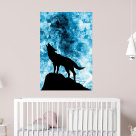 Howling Winter Varg snöblå Abstrakt Poster