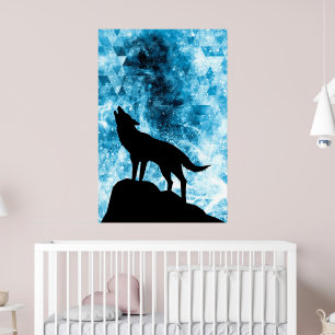 Howling Winter Varg snöblå Abstrakt Poster