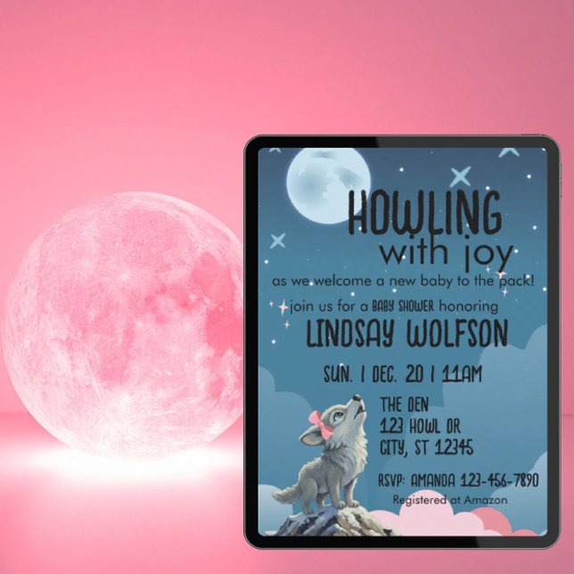 Howling with Joy, Wolf Pink Baby Shower Inbjudningar (Skapare uppladdad)
