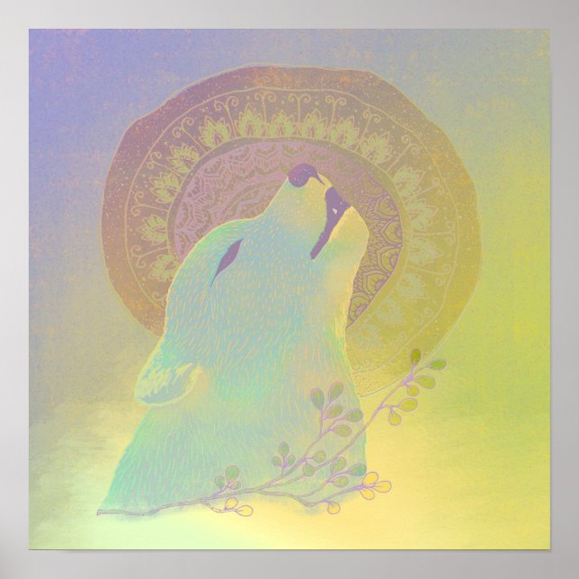 Howling Wolf and Mandala Poster (Framsidan)