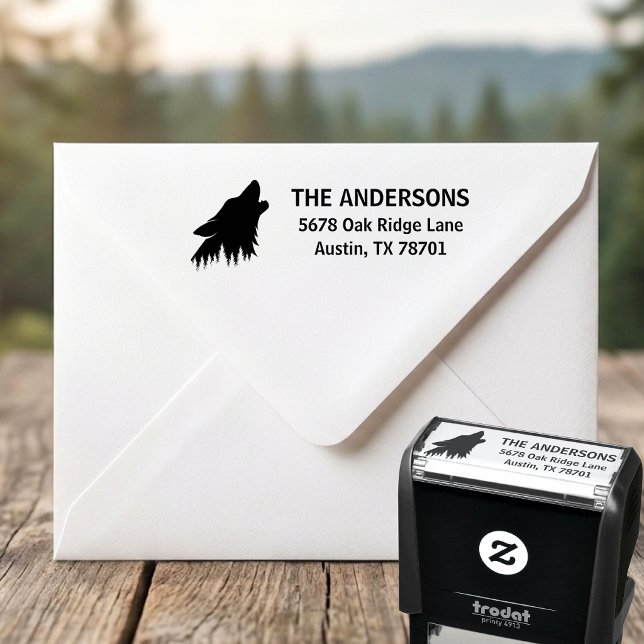 Howling Wolf Anpassad Returadress Självfärgande Stämpel (Skapare uppladdad)
