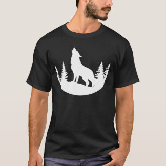 Howling Wolf in Forest Silhouette Design Black and T Shirt