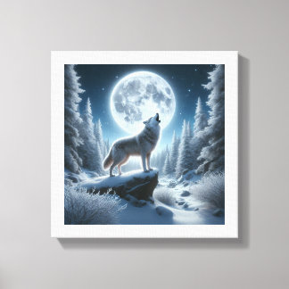 Howling Wolf In Winter Canvastryck