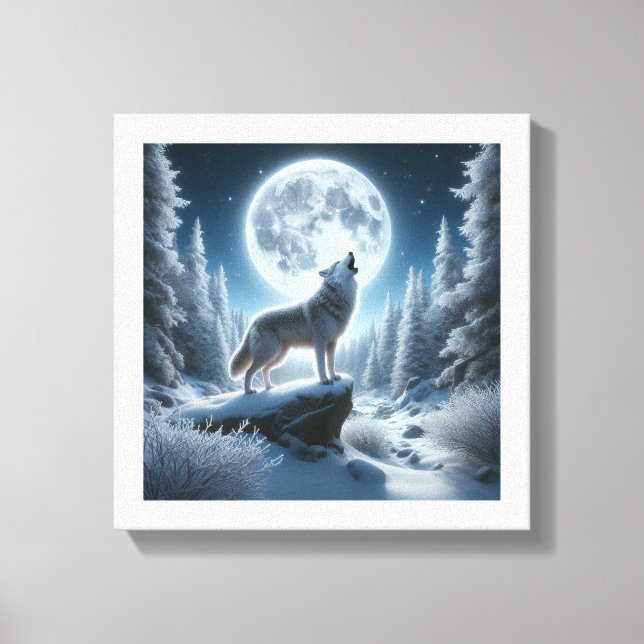Howling Wolf In Winter Canvastryck (Framsida)
