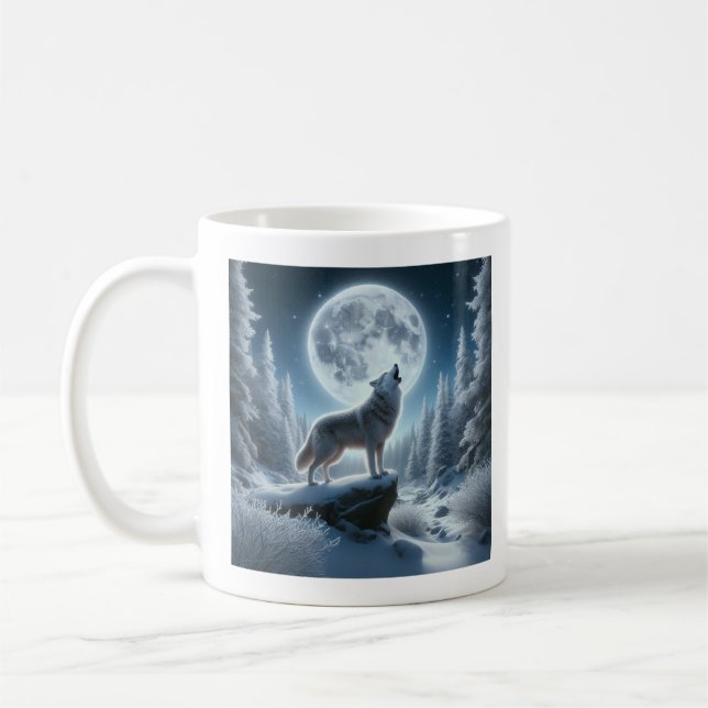 Howling Wolf In Winter Kaffemugg (Vänster)