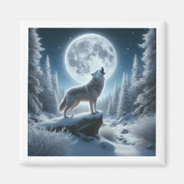 Howling Wolf In Winter Magnet