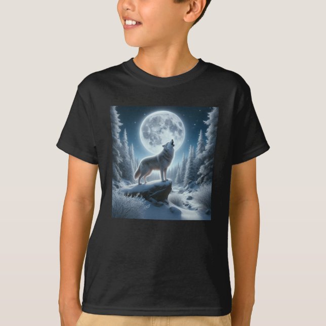 Howling Wolf In Winter T Shirt (Framsida)