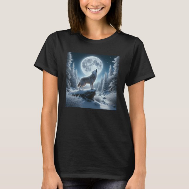 Howling Wolf In Winter T Shirt (Framsida)